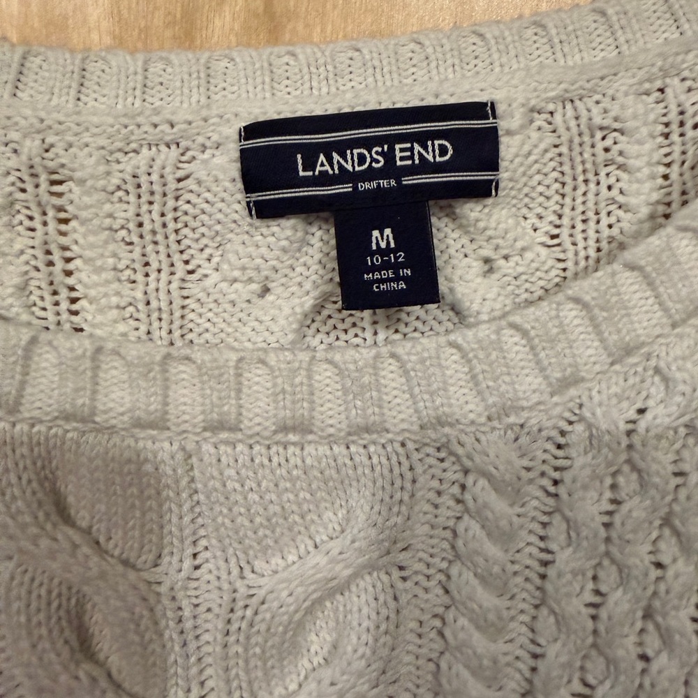 Lands’ End 100% Cotton White Cable Knit Sweater - Picture 3 of 6
